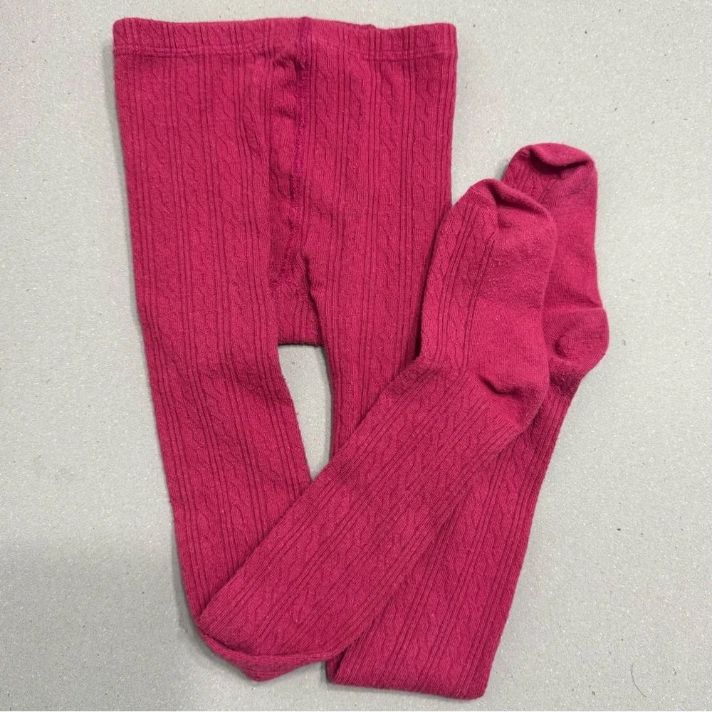 2/$10 Little Stocking Company Cable Knit Tights Raspberry 7-8Y